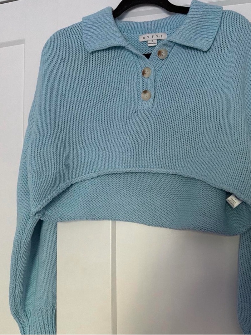 HYFVE Sky Blue Cropped V-Neck Polo Sweater